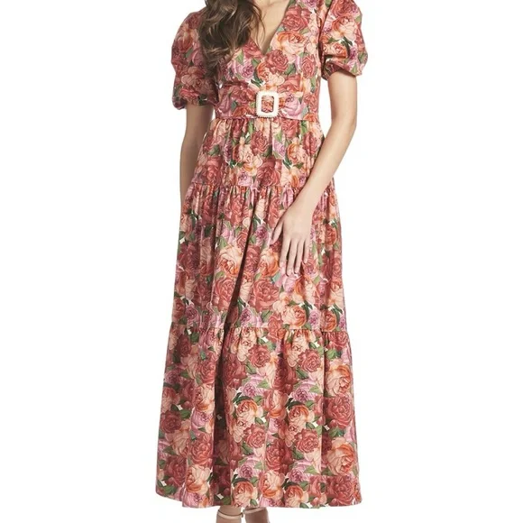 Sachin + Babi Rose Print Ruffled Maxi Dress 10 - Picture 1 of 4